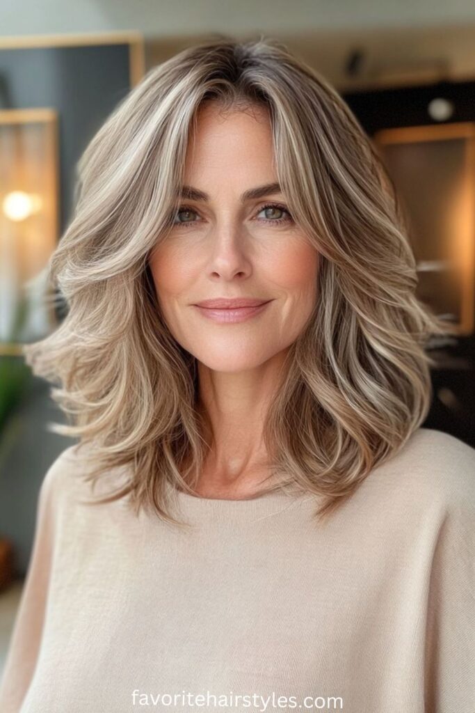 Blonde Hair Ideas For Women Over 60 For Summer Soft Beach Waves in Sandy Blonde