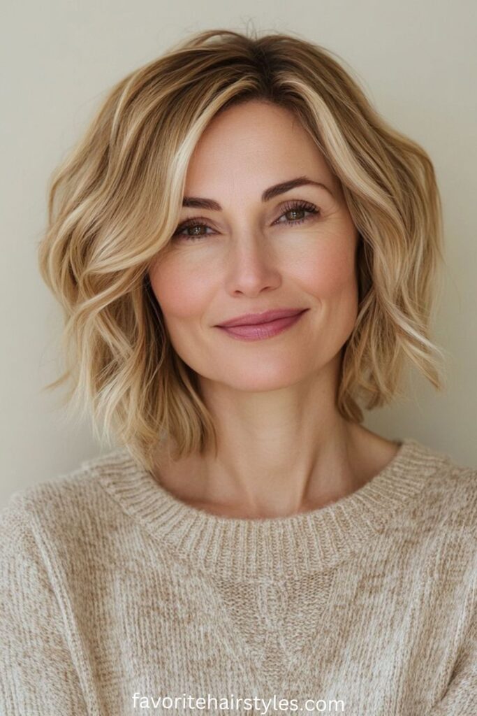 Soft Layered Bob with Honey Blonde Highlights