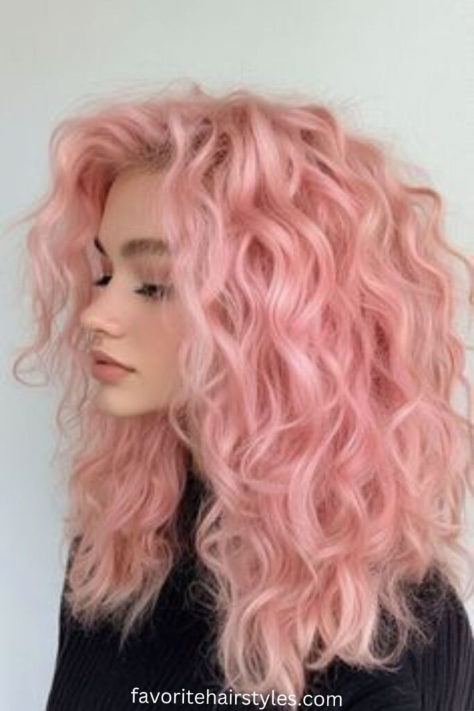 Soft Pink Wolf Cut for Loose Curls