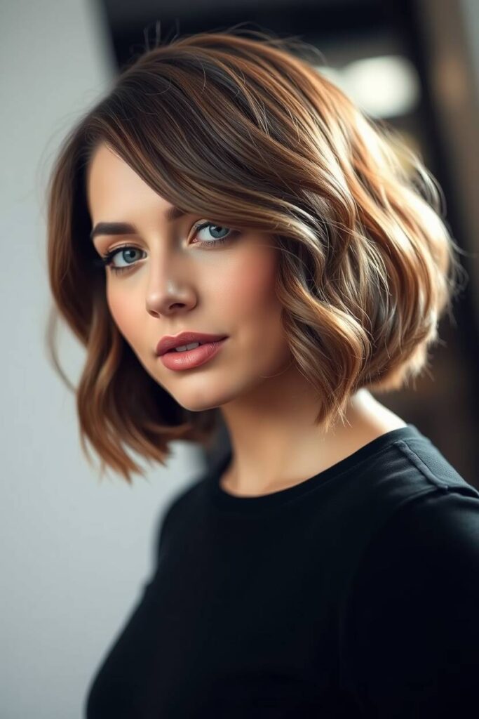 Soft Wavy Ash Brown Balayage Bob