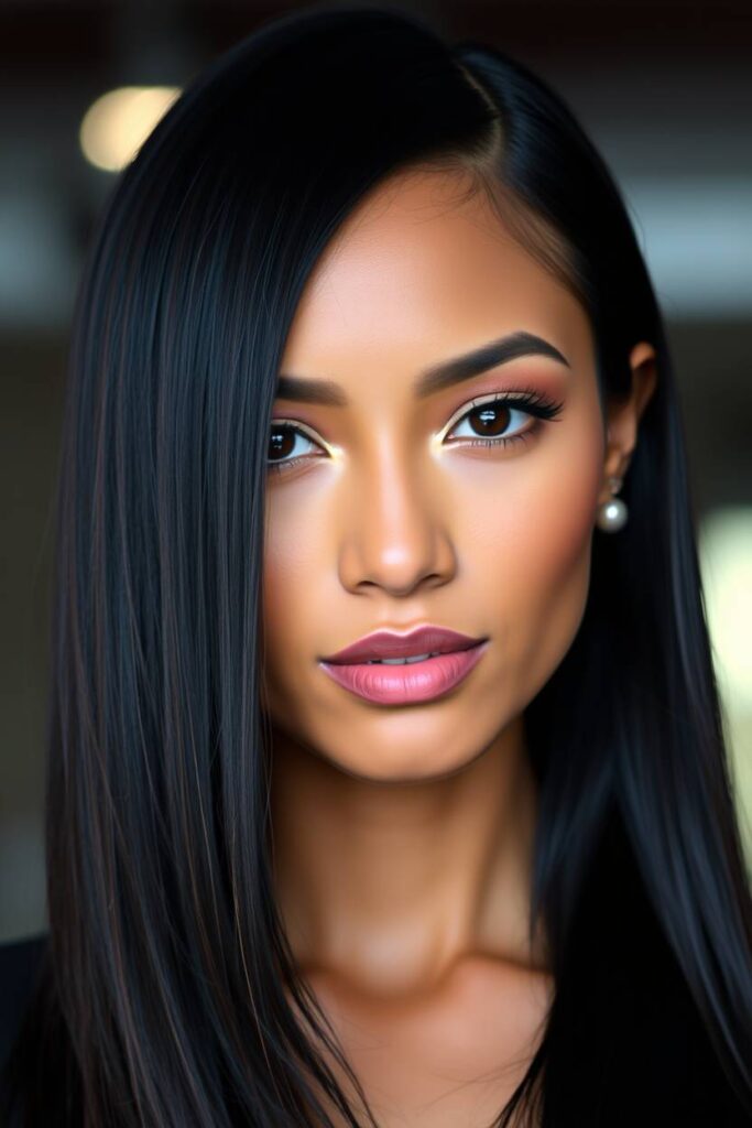 Subtle Ash Brown Highlights on Black Hair