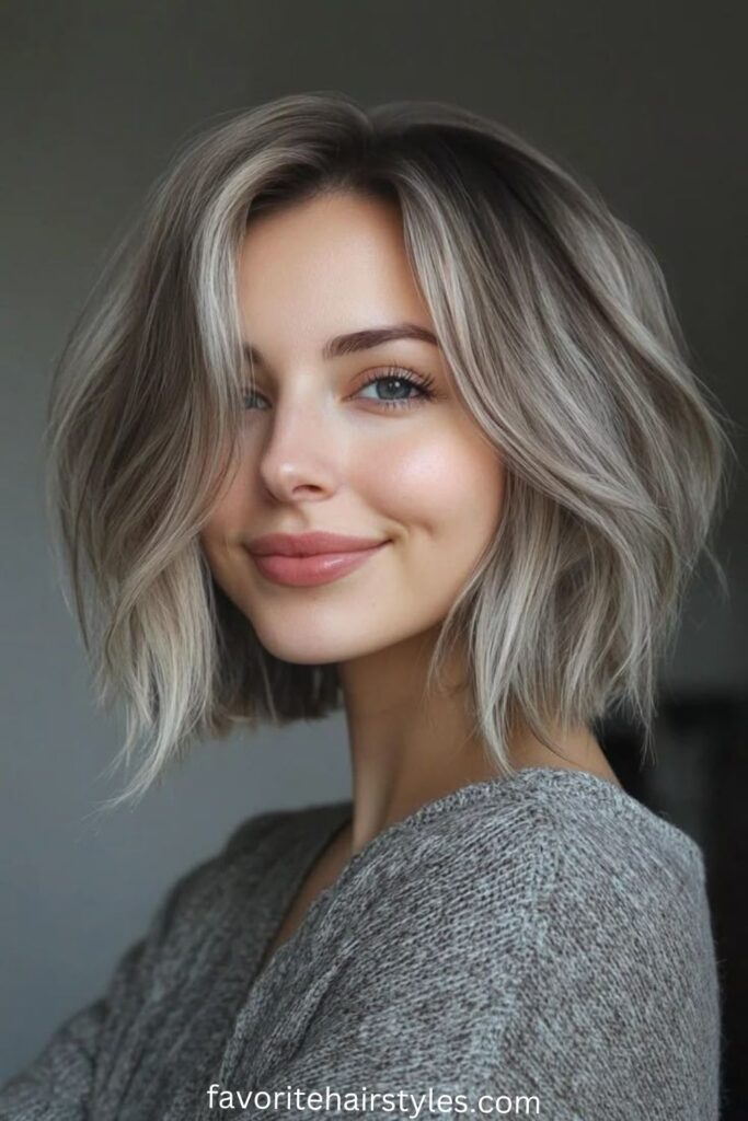 Textured Bob with Ash-to-Platinum Shift