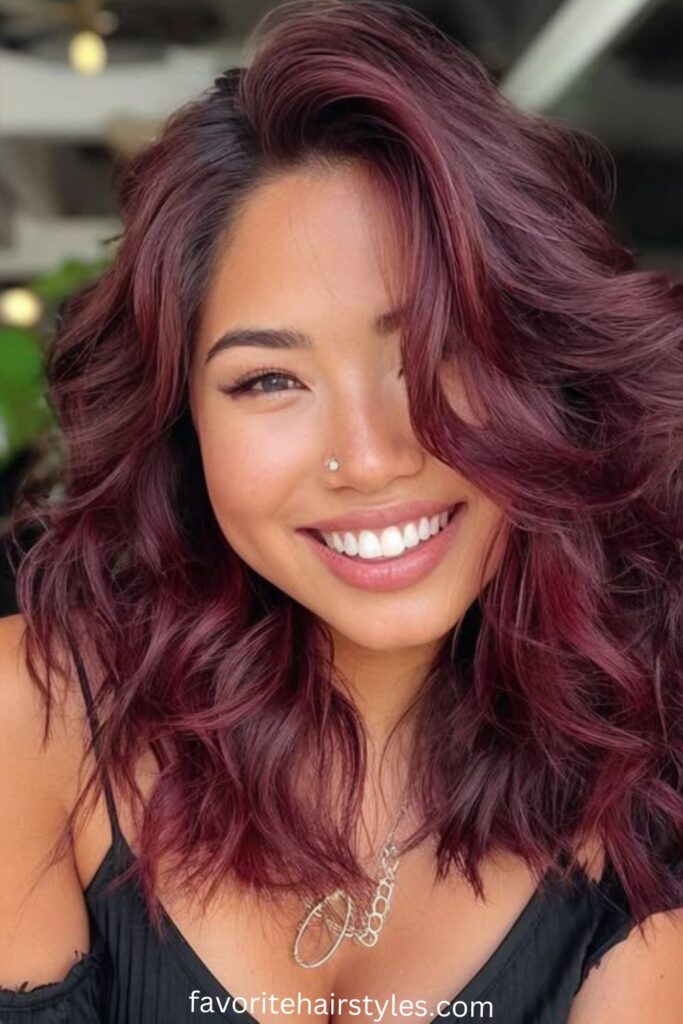 Textured Bob with Black Cherry Highlights