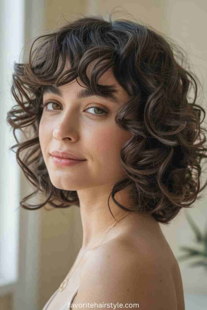 Textured Curly Bangs with Highlights