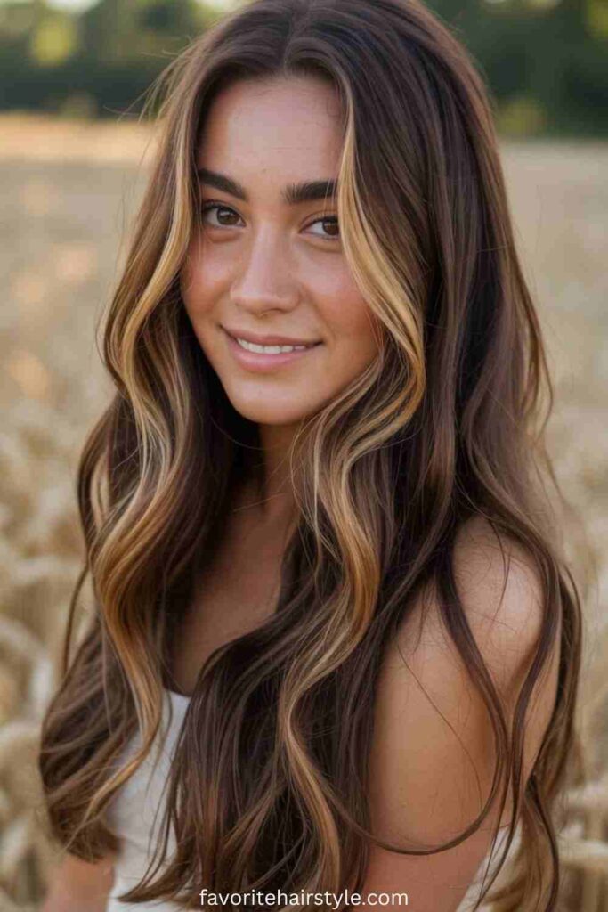 Toffee Highlights on Dark Brown Hair