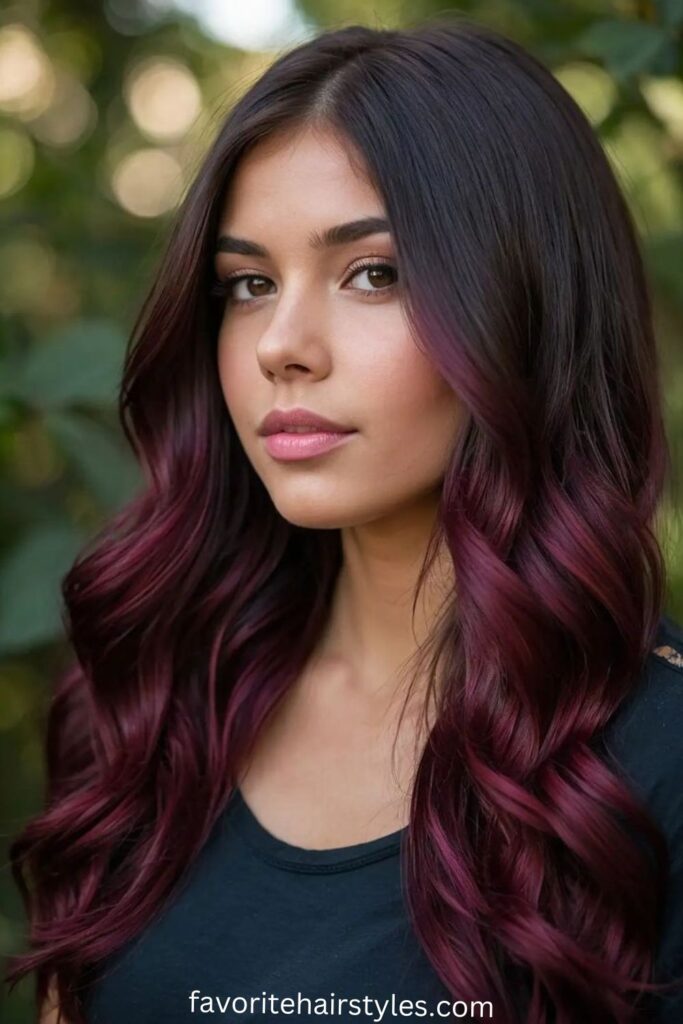 Tousled Lob with Dimensional Black Cherry