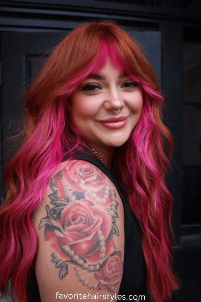 Vivid Fuchsia Wolf Cut with Curtain Bangs