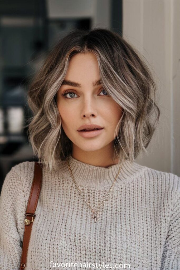 Warm Ash Blonde Balayage with Subtle Waves