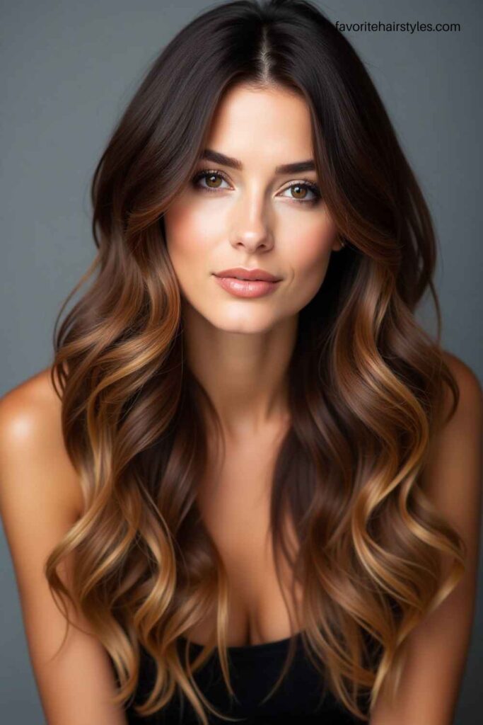 Warm Chocolate Brown with Caramel Lowlights