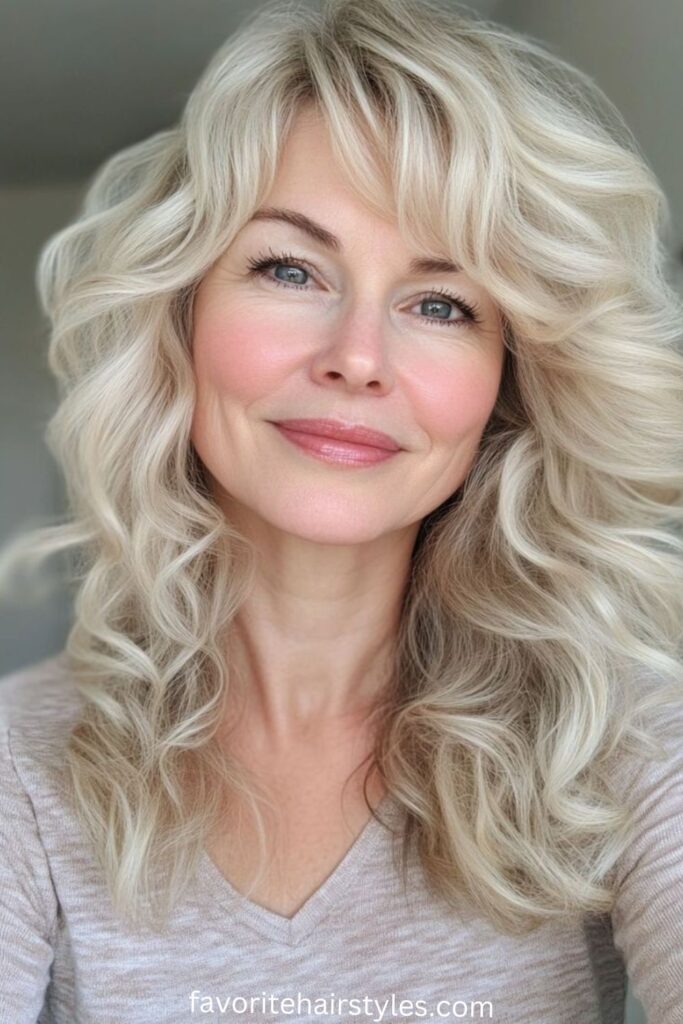 Warm Honey Blonde with Side-Swept Bangs