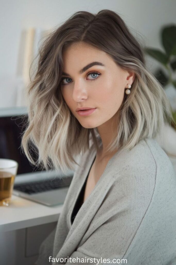 Wavy Ash Blonde Balayage Lob
