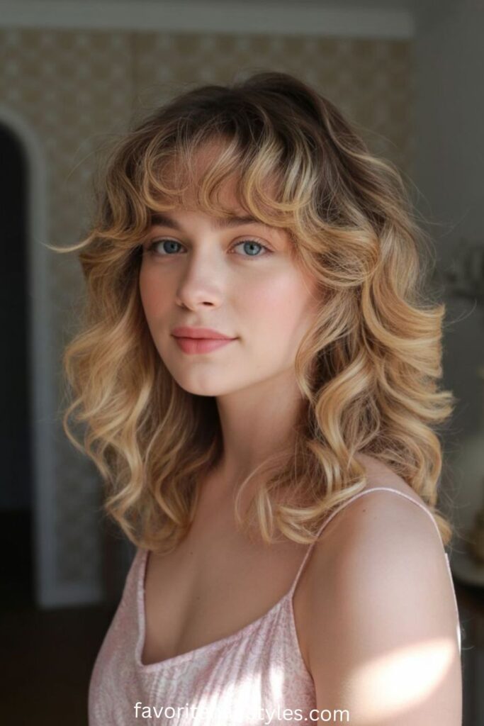 Wavy Blonde Shag with Face-Framing Highlights