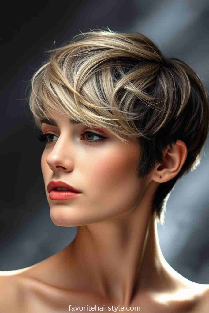 Ash Blonde Streaks in a Textured Pixie Cut