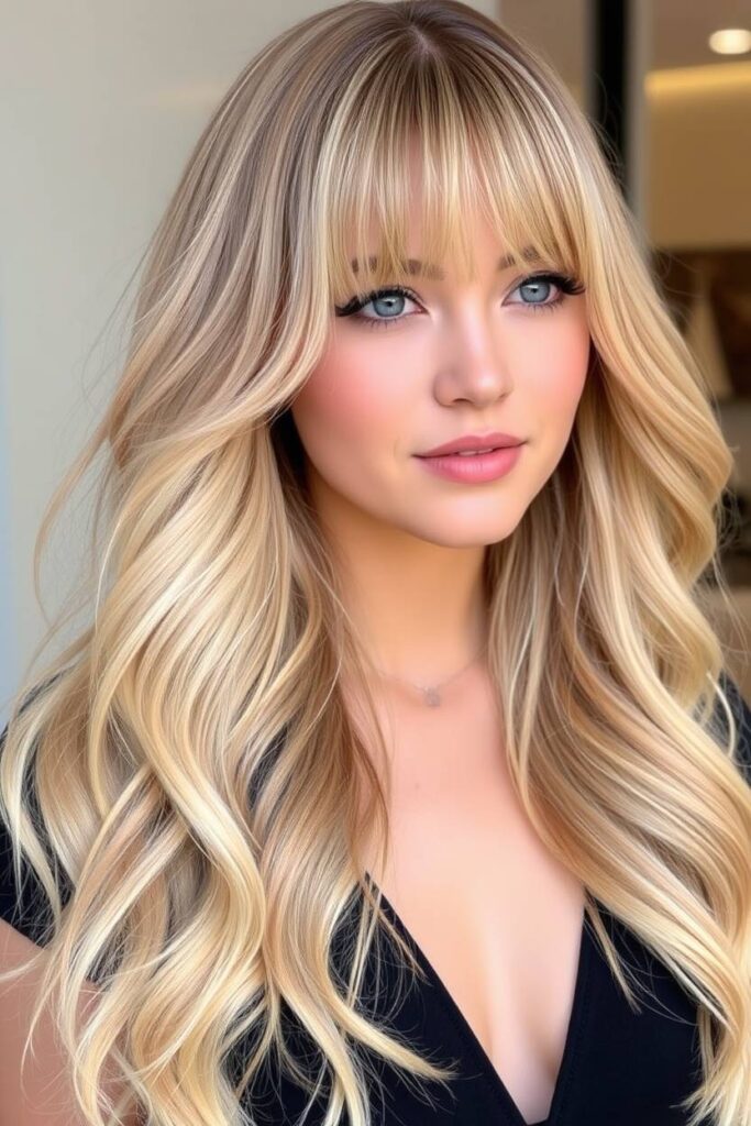 Beige Blonde with Curtain Bangs
