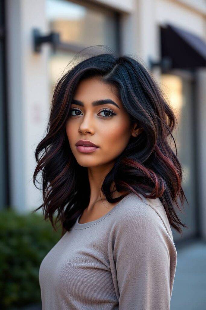 Burgundy Balayage on Black Hair