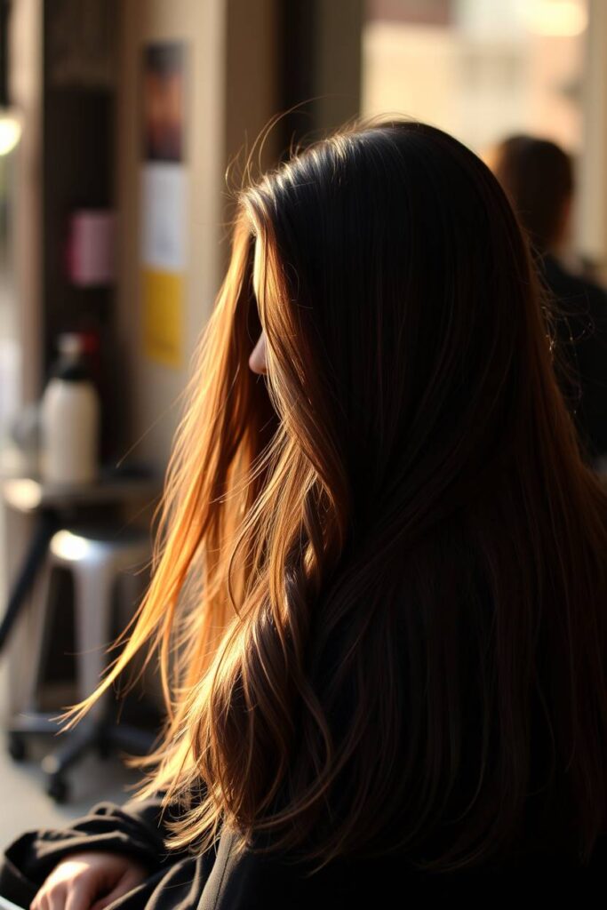 Burgundy Balayage on Long Brown Hair