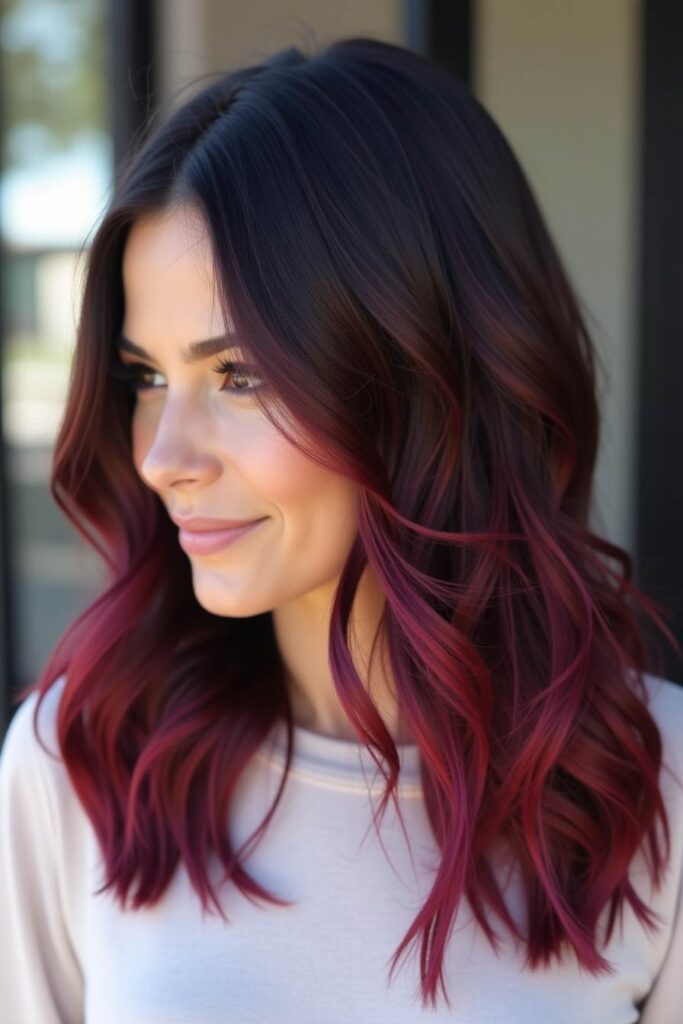 Burgundy Balayage on Medium Hair