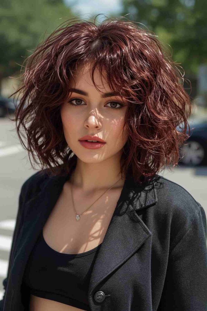 Burgundy Curly Bob