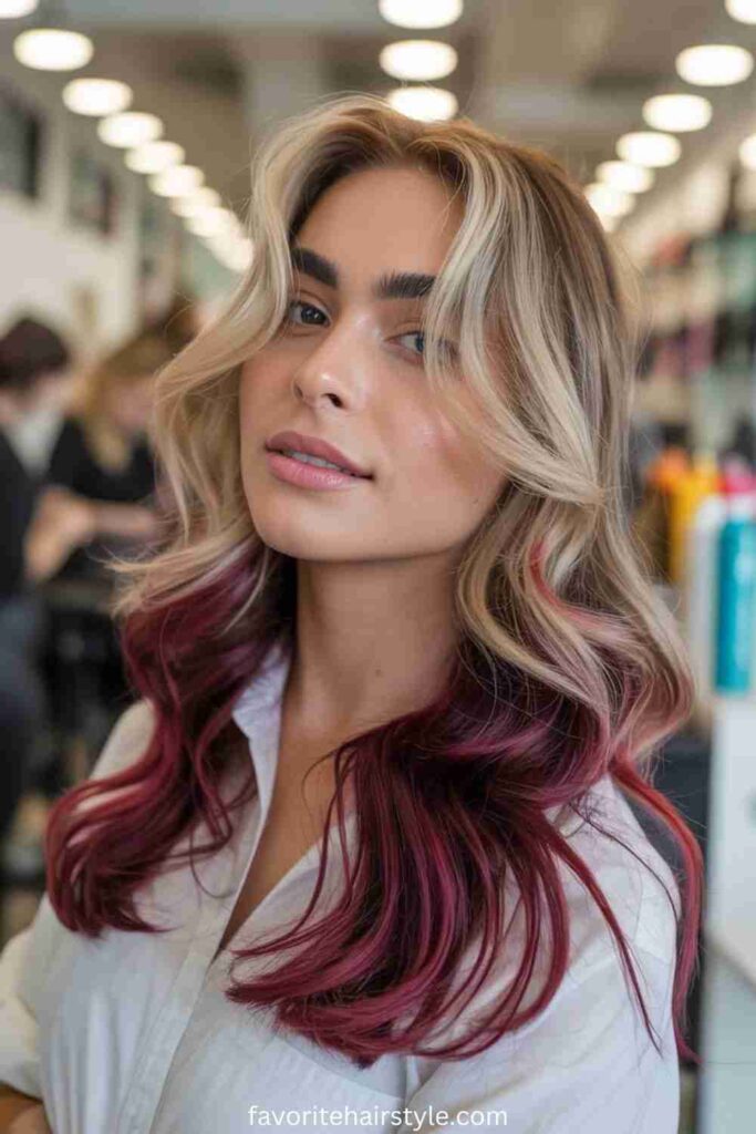Burgundy Hair with Blonde Roots