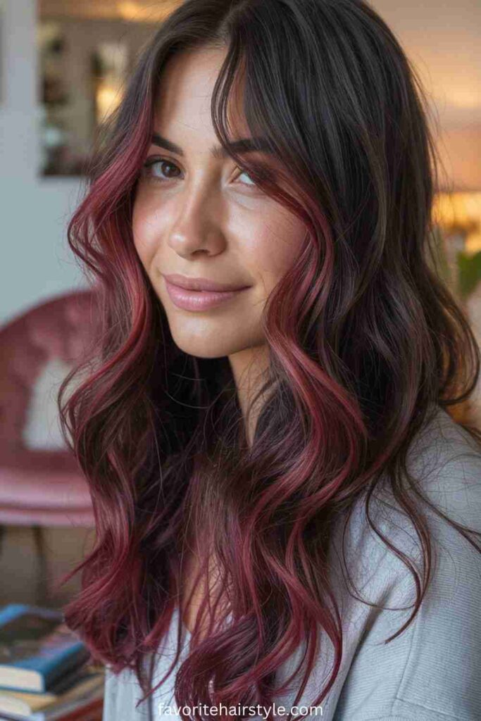 Burgundy Highlights in Curly Hair