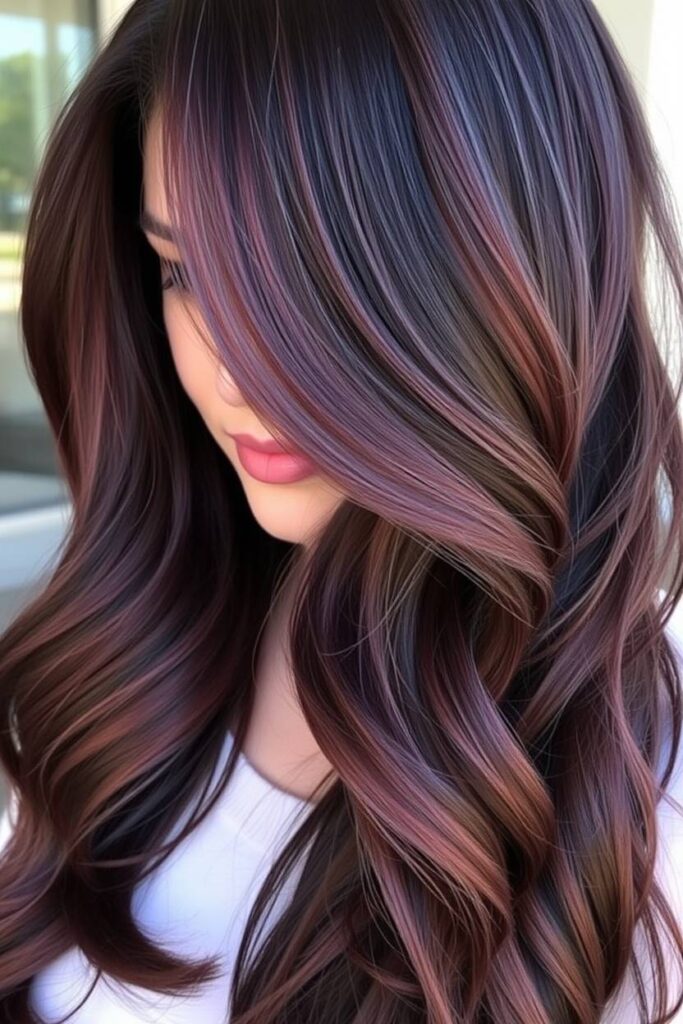 Burgundy Highlights in Layered Hair