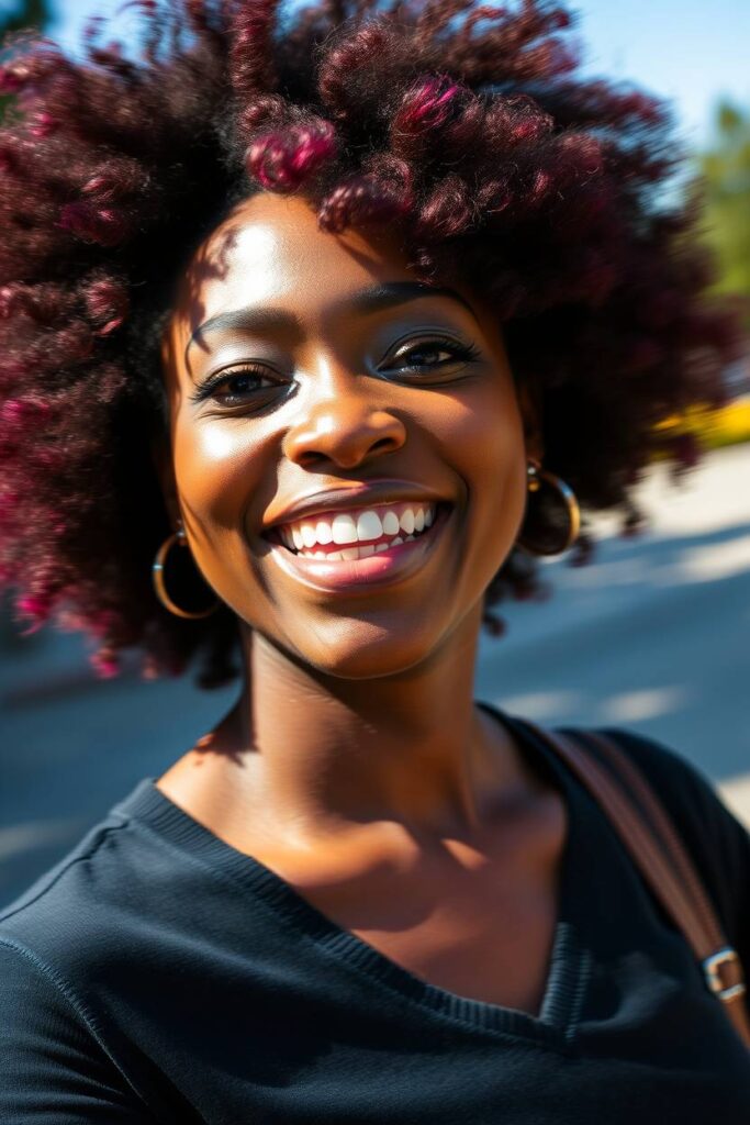 Burgundy Highlights on Natural Curls