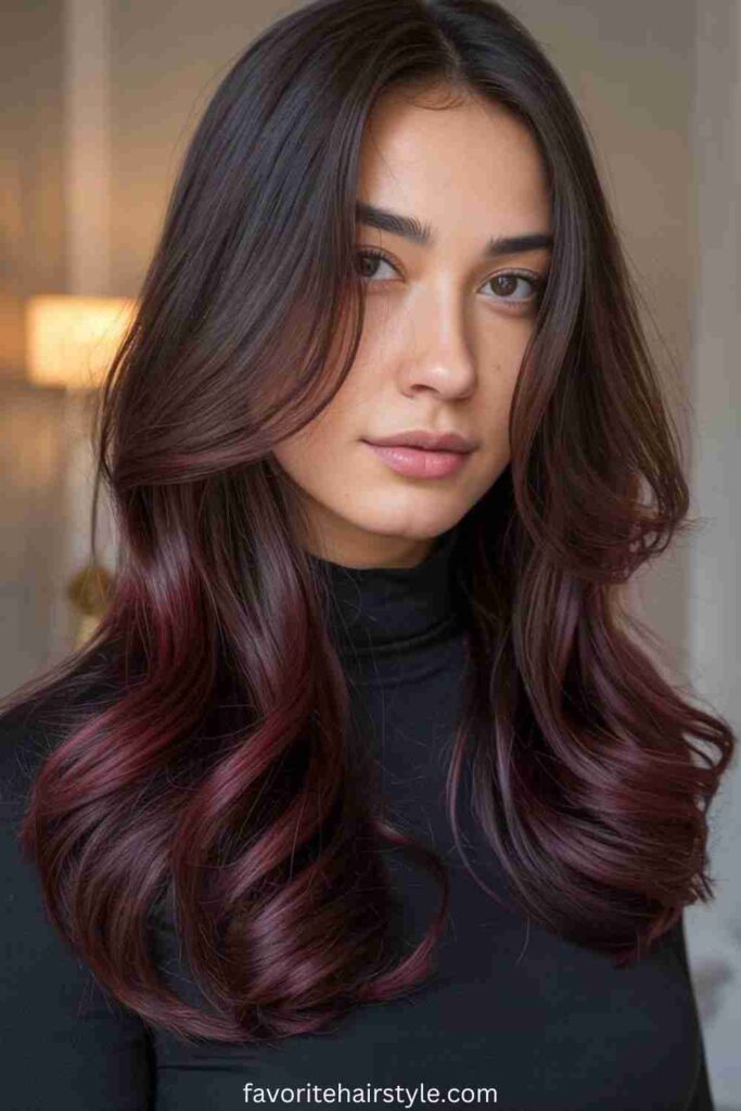 Burgundy Highlights with Blonde Tips