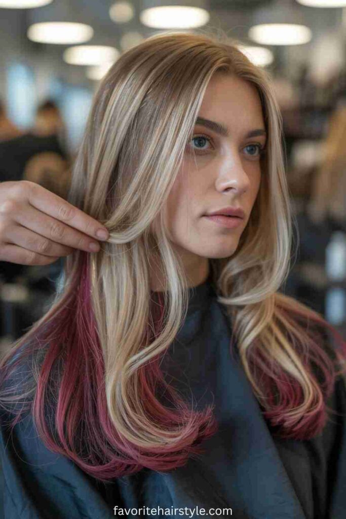 Burgundy Lowlights on Blonde
