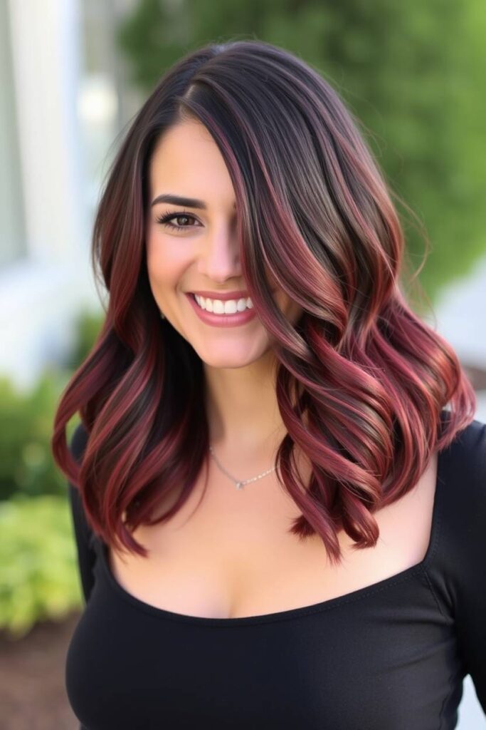 Burgundy Ombre on Medium Layered Cut