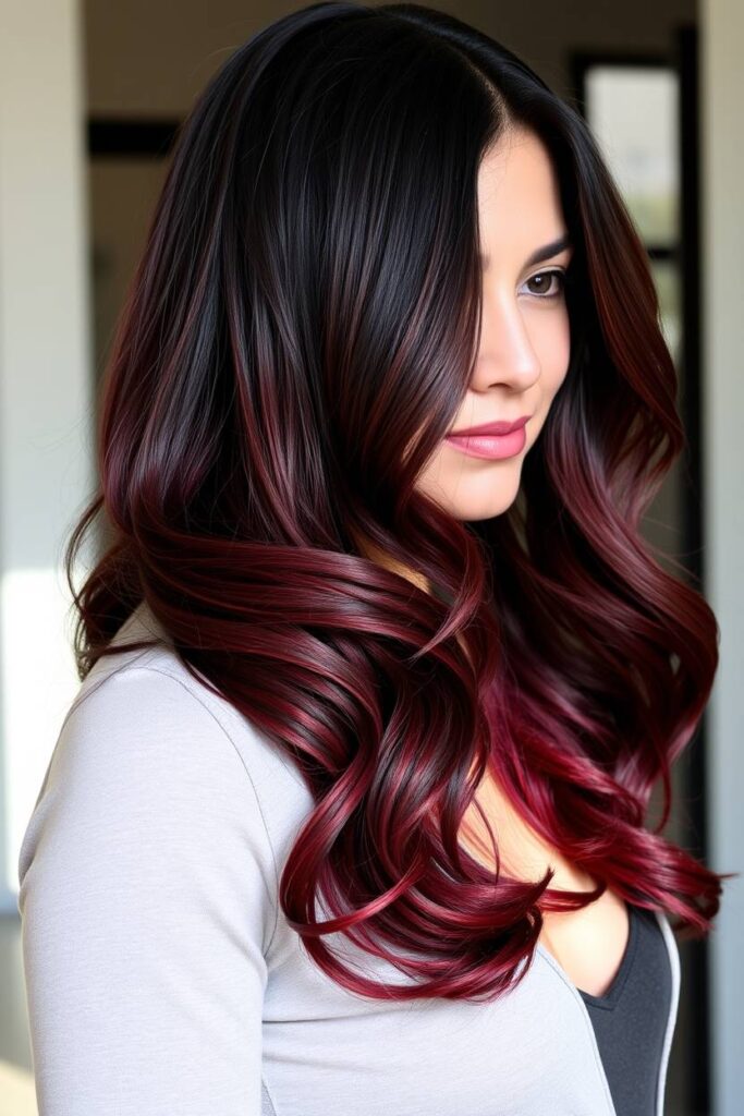 Burgundy Ombre with Black Roots