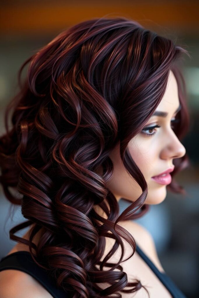 Burgundy Plum on Curly Hair