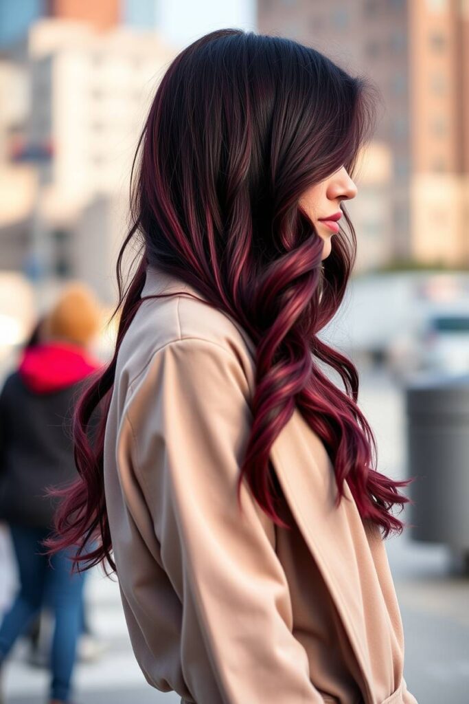Burgundy Plum with Black Roots