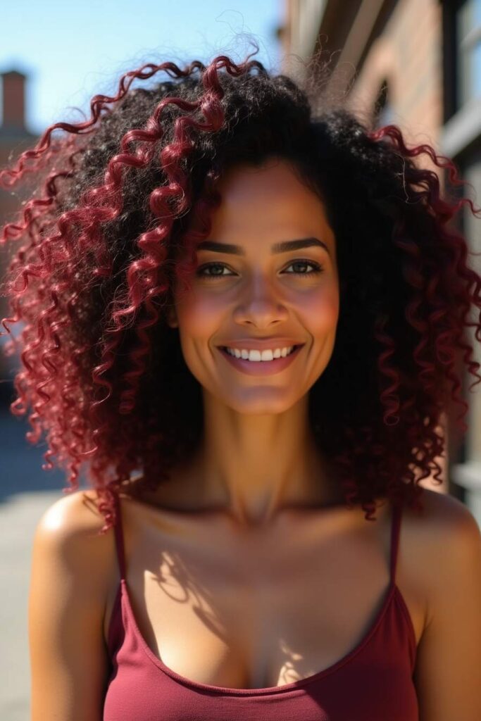 Burgundy Tints on Natural Curls