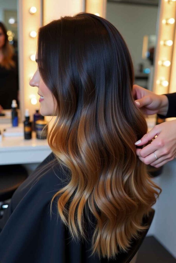 Caramel Balayage on Black Hair