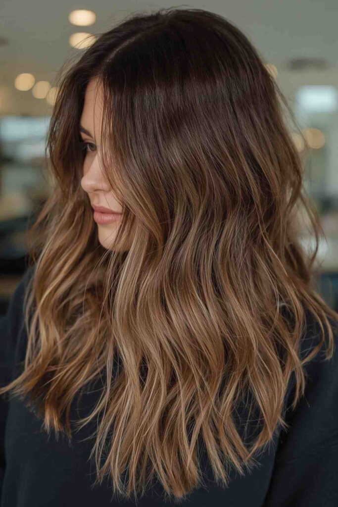 Caramel Balayage on Dark Brown Hair