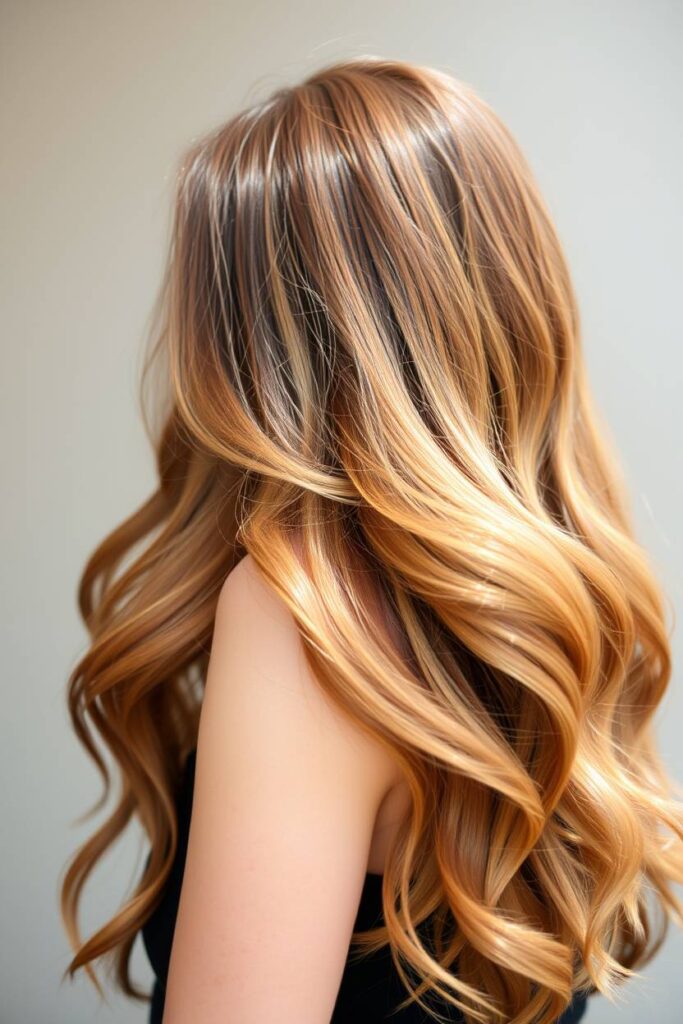 Caramel Balayage on Long Layers