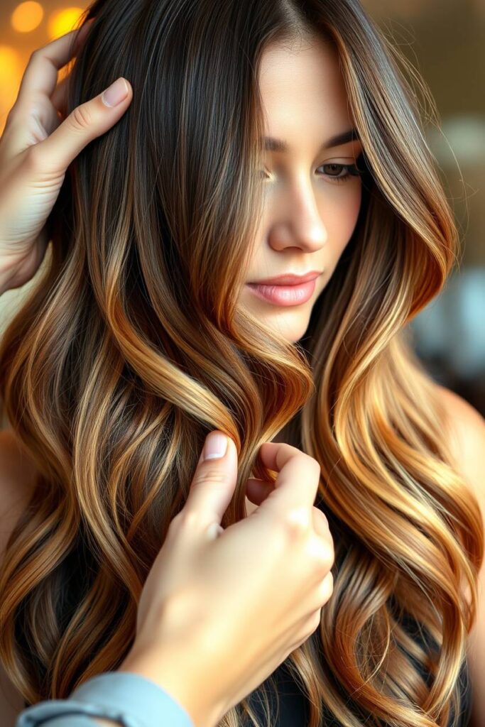 Caramel Balayage on Long Layers