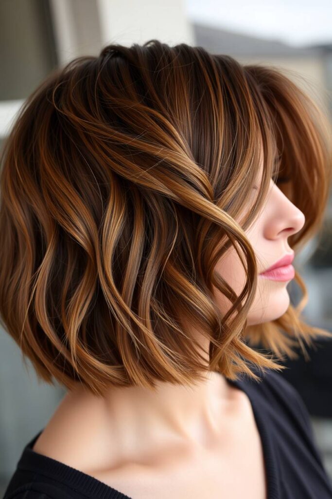 Caramel Highlights on Short Brown Hair