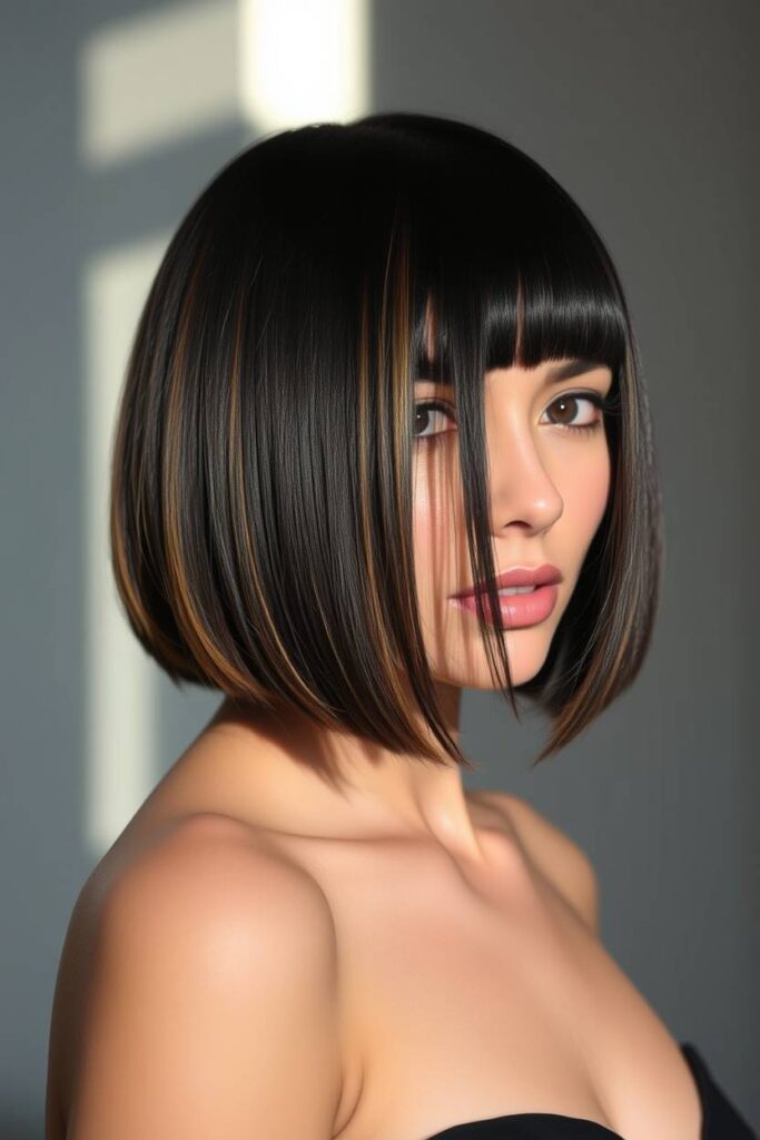 Caramel Highlights on a Black Bob