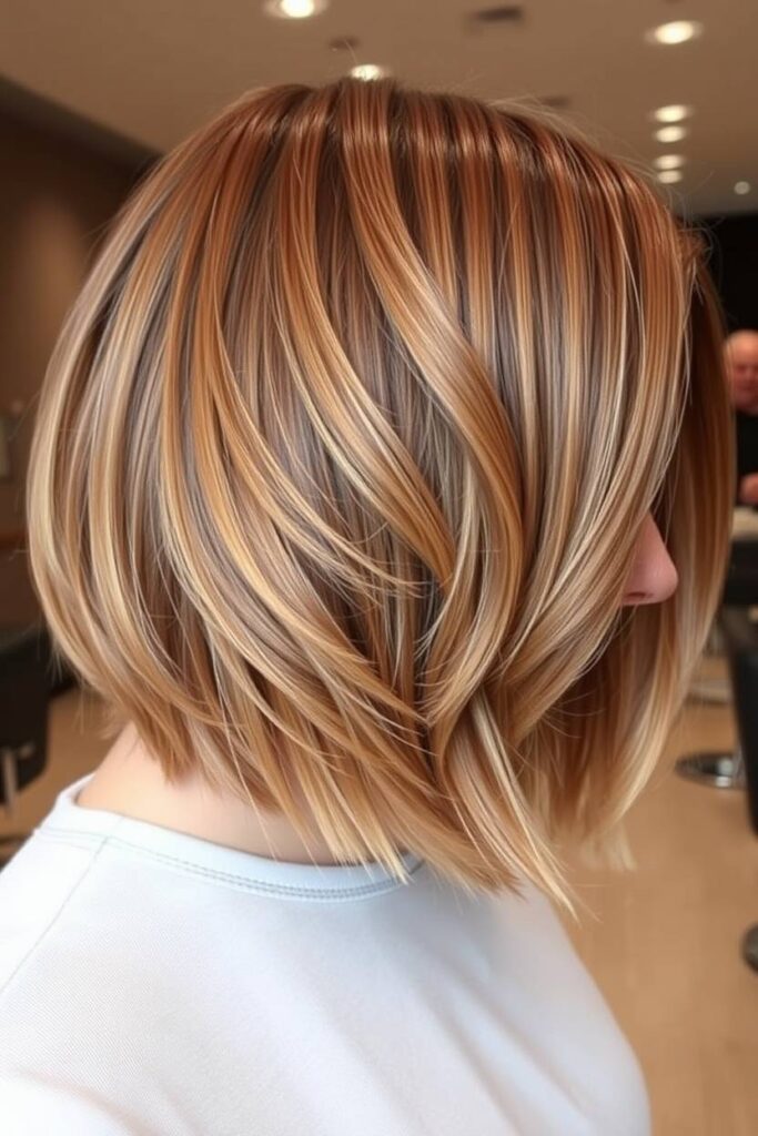 Caramel Highlights on a Bob Cut