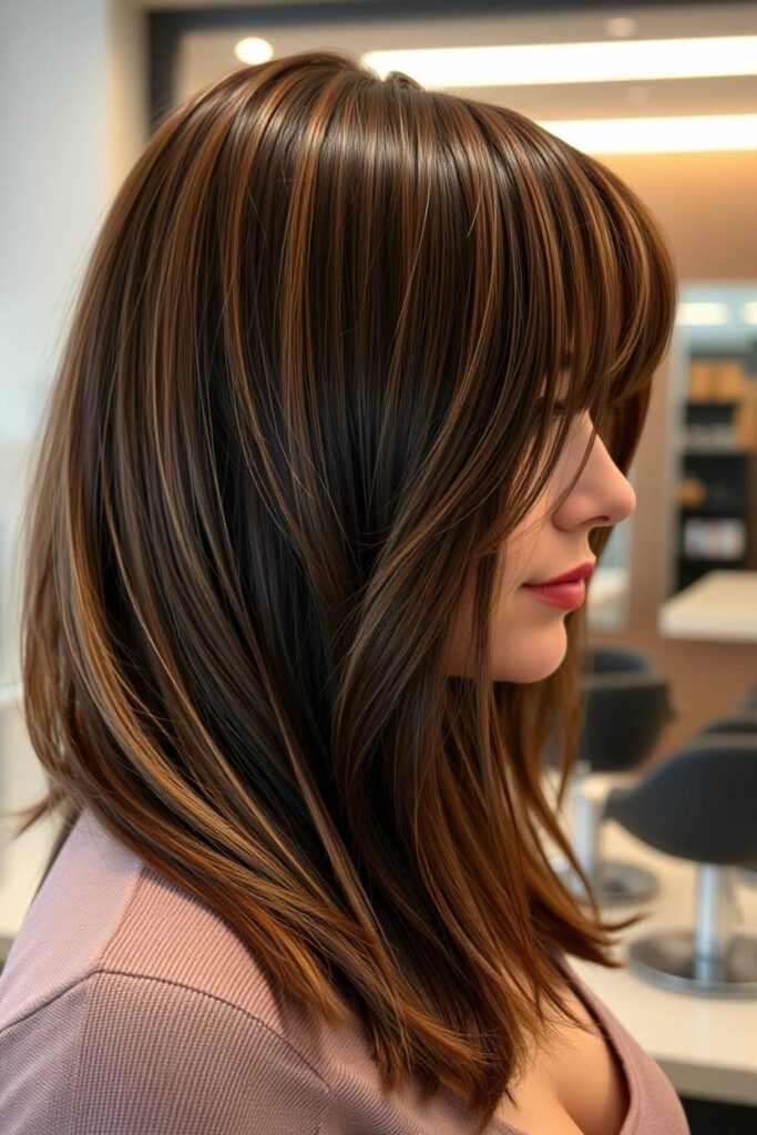 Caramel Highlights with Curtain Bangs