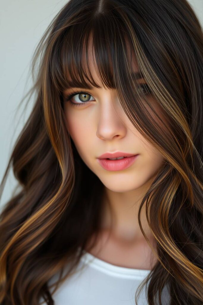 Caramel Highlights with Curtain Bangs