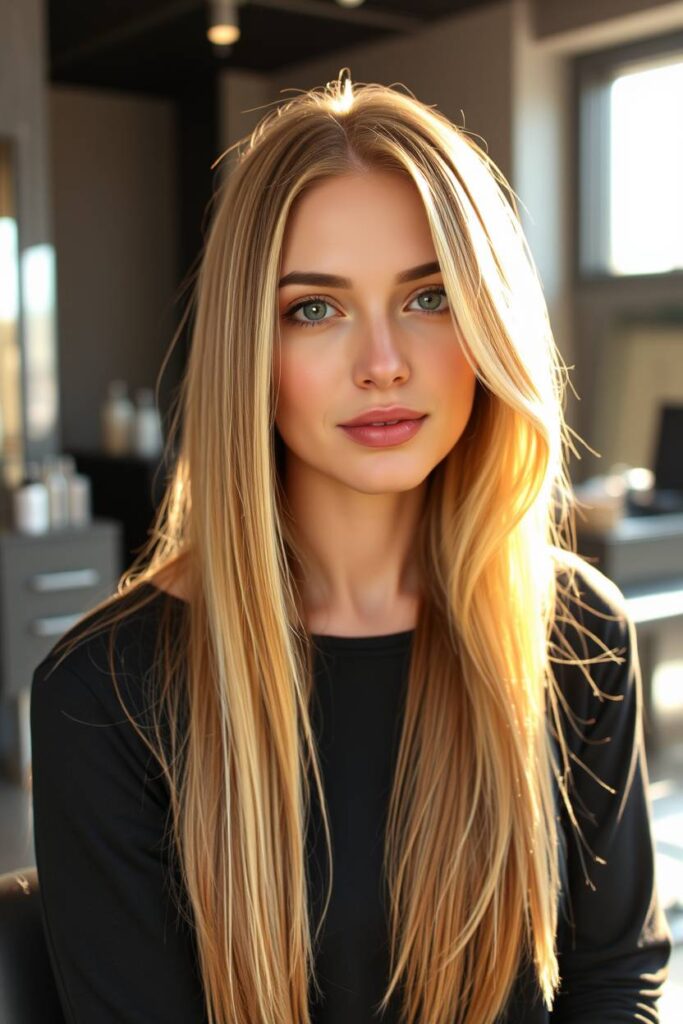 Caramel Highlights with Straight Blonde Hair