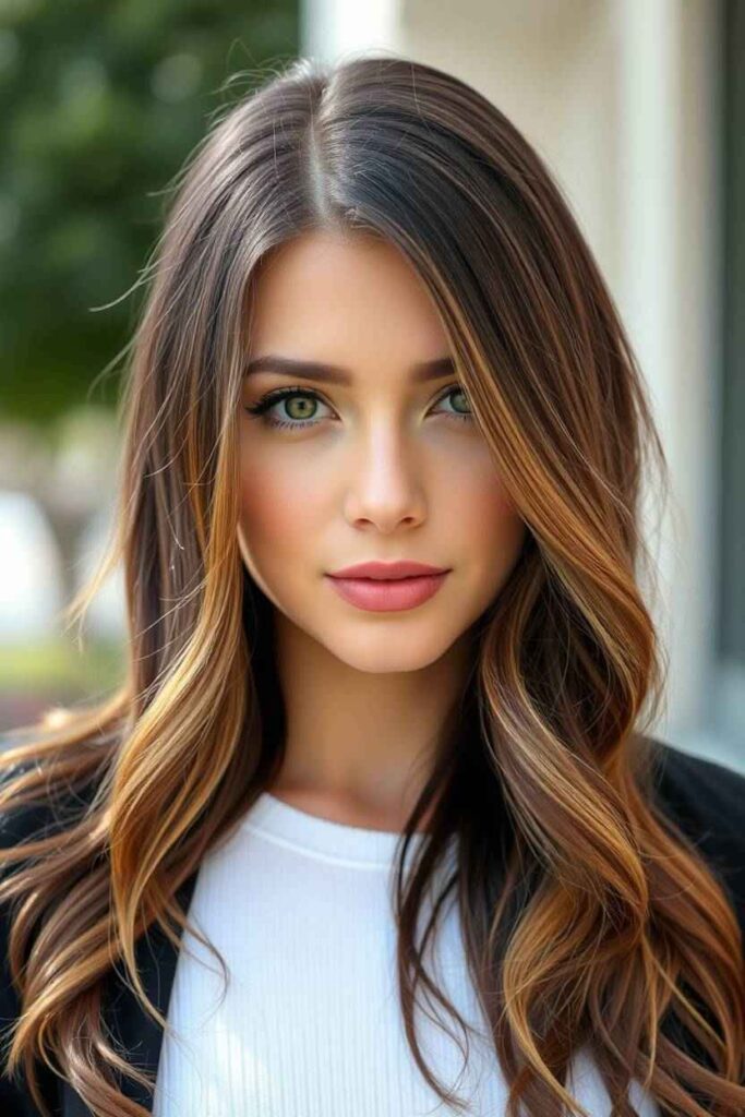 Caramel Highlights with a Middle Part