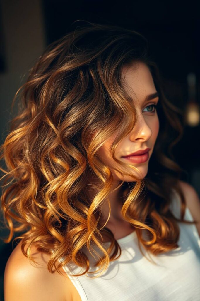 Caramel Ribbons on Medium-Length Curls