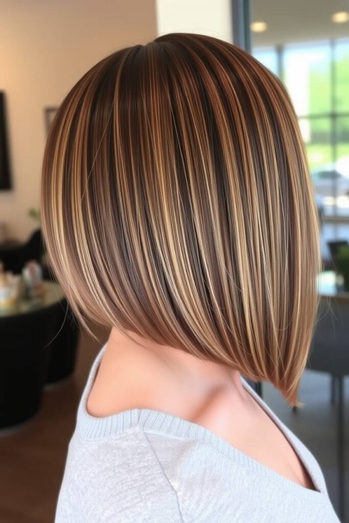 Chunky Caramel Highlights on Straight Bob
