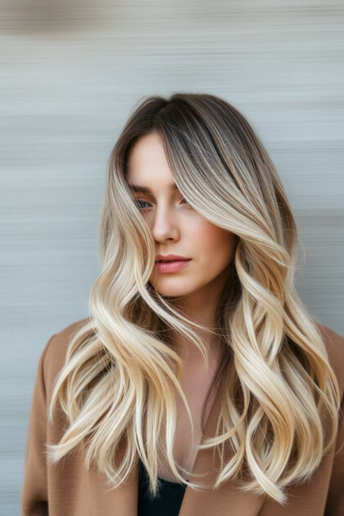 Cool Beige Blonde with Ashy Dark Roots