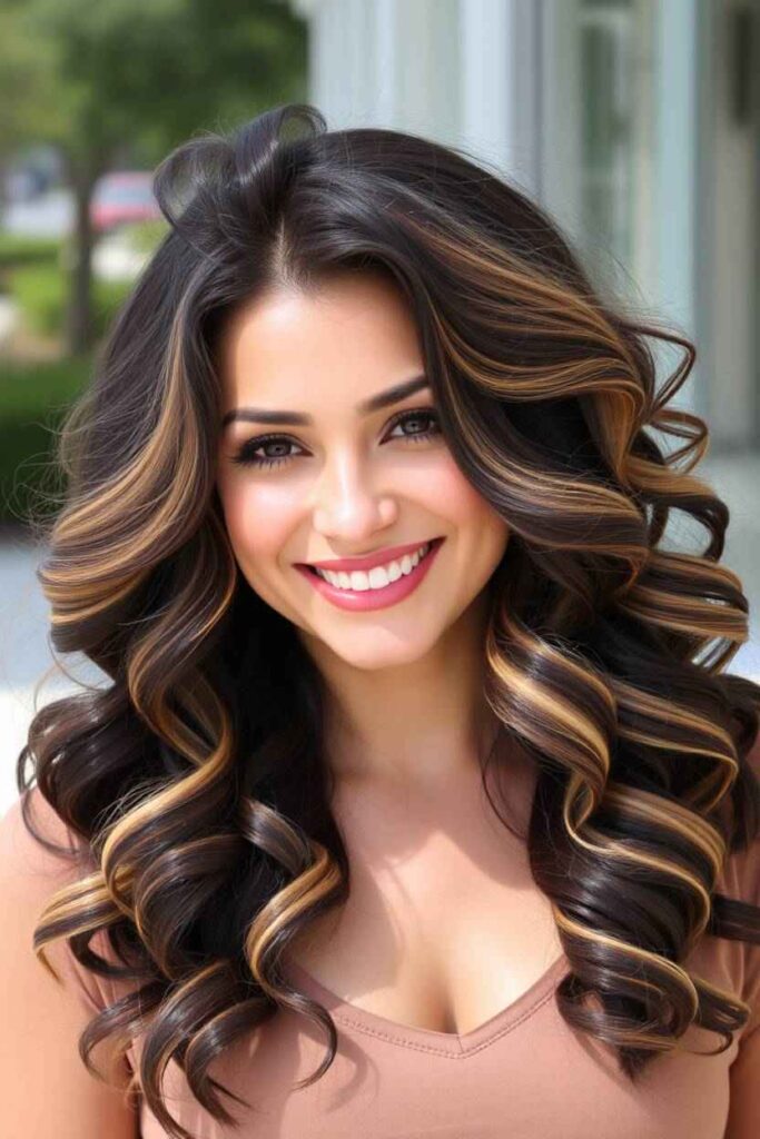 Curly Hair with Caramel Accents