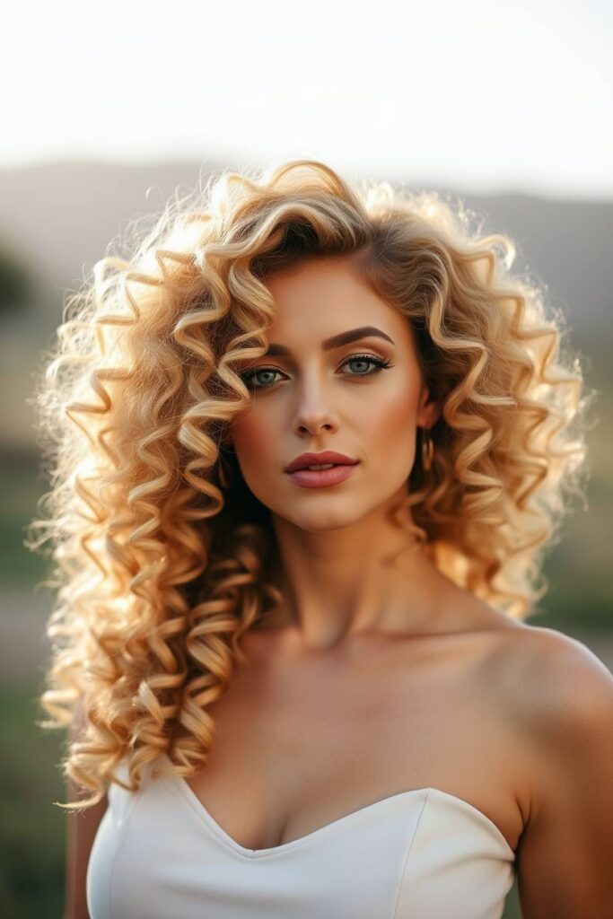 Curly Layers with Beige Blonde