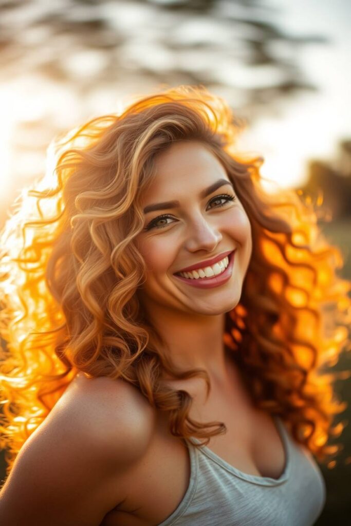 Curly Layers with Caramel Highlights